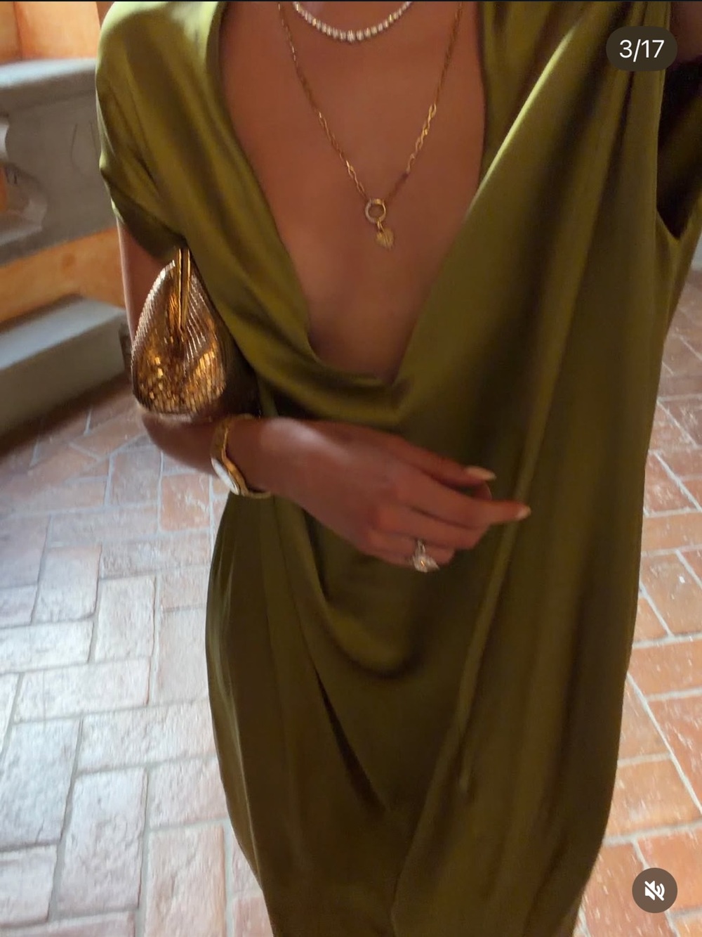 Dries Van Noten Olive Satin Maxi Dress with Deep V-Back - Picture 8 of 11
